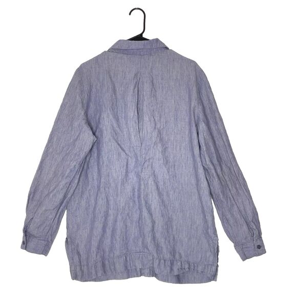 Bice Womens Shirt Linen Raw Weave XL Classic Button Front Coastal Classic Blue - Picture 2 of 7
